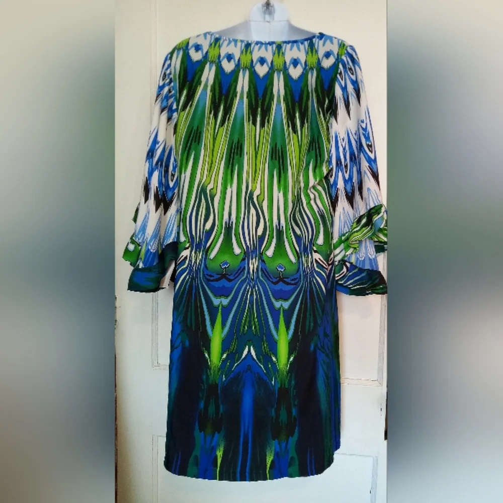 Boston Proper Green and Blue Midi Dress - Picture 6 of 10